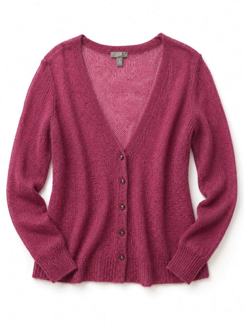 J Jill Mohair Blend Cardigan Pink Sheer Lightweight V Neck Cozy Soft Size S